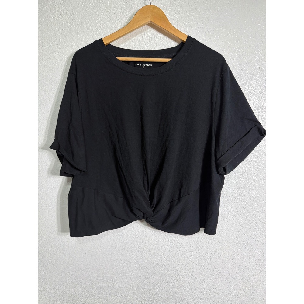 Fabletics Womens 1X Black Twist Front Crop Short Sleeve Activewear T-Shirt Top